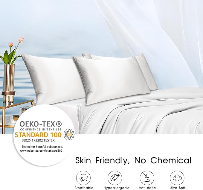100% Mulberry Silk Pillowcase for Hair and Skin,Both Sides Natural Silk Bed Pillow Case with Hidden Zipper,19 Momme Grade 6A,1pc,Ivory White,Standard Size 20x26 Inches