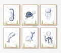 Wodkwq Nursery Wall Art Sea Animal Canvas Prints Baby Girl Boy Room Decor Watercolor Paintings Pictures Cute Ocean Theme Toddler Room Decoration Set of 6 for Kids Bedroom Bathroom 12x16in Unframed