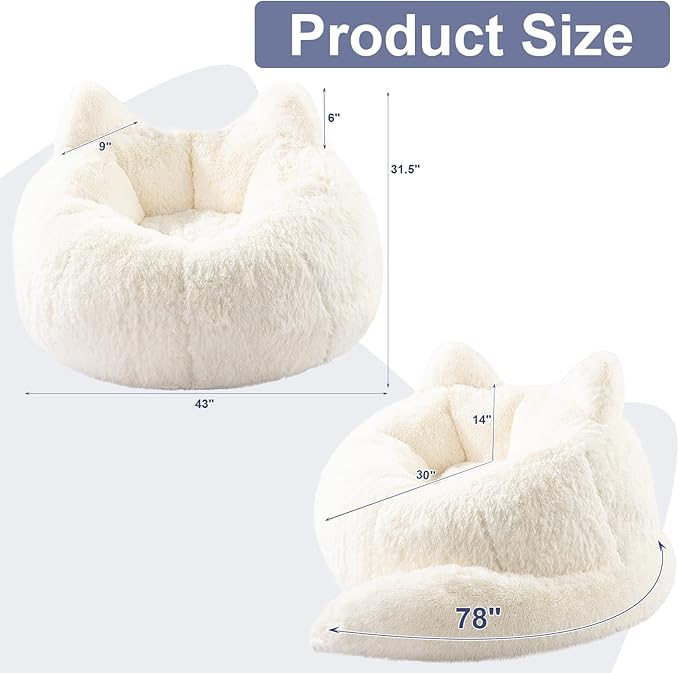 Bean Bag Chair for Adults Teens Giant Faux Fur Bean Bag Chairs with Filler Fluffy Plush Cat Shaped Beanbag Couch Comfy Accent Floor Sofa for Gaming, Reading in Living Room, Bedroom, Dorm