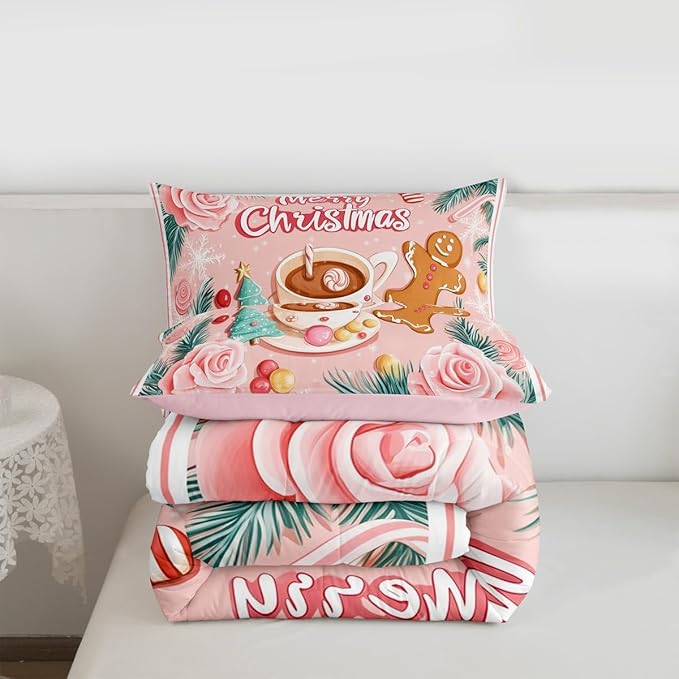 Feelyou Christmas Tree Comforter Set All Season Gingerbread Man Bedding Set with 2 Pillow Cases Merry Christmas Microfiber Kids Queen Bedclothes Xmas Bedroom Decor Duvet Quilt Soft Lightweight