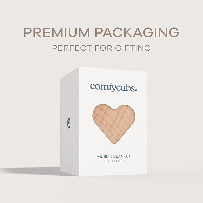 Comfy Cubs Muslin Blanket for Adults King 108" x 90" - 6 Layer Soft, Breathable & Lightweight Muslin Adult Blanket - Machine Washable & Designed in The US Bedding for All Seasons - Cream