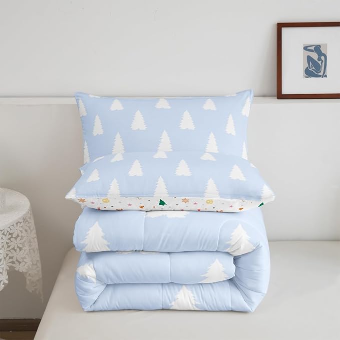 Feelyou Christmas Trees Bedding Set for Kids Boys Girls Full Size Xmas Comforter Set Ultra Soft Winter Comforter Holiday Decor Duvet Quilt Bedroom Decor Christmas Decorations Quilt