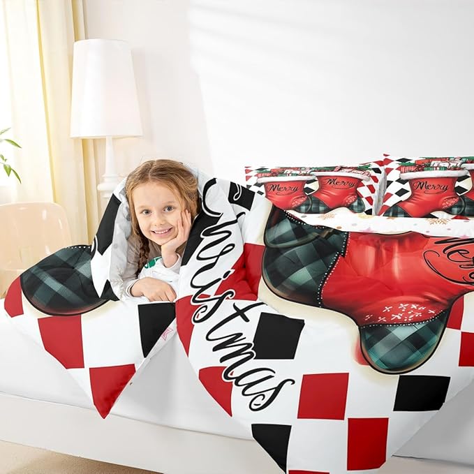 Feelyou Merry Christmas Comforter Set Toddler Size Cartoon Shoes Bedding Set for Kids Boys Girls Duvet Quilt Winter Bedroom Decor Microfiber 2 Pcs with 1 Pillow Cases
