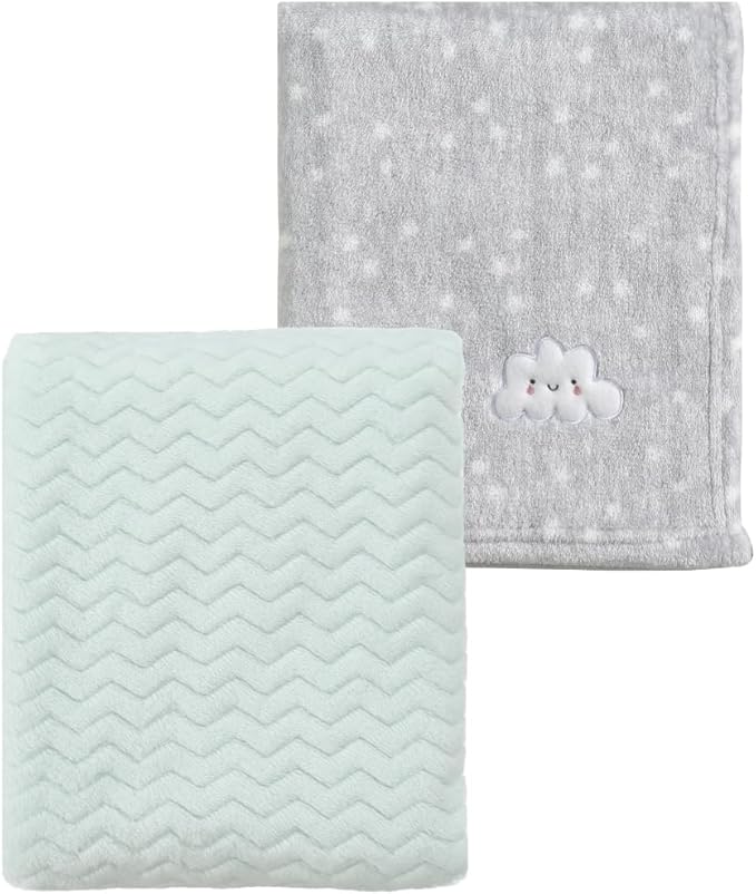 CREVENT 2Pcs 30''X40'' Cute Cozy Fluffy Warm Baby Blankets for Infants Toddlers' Bedding Crib Cot Stroller - Grey Cloud + Avocado Green
