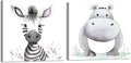 Baby Animal Framed Canvas Wall Art Set of 2 - Cute Baby Zebra Hippo Paintings Pictures Nursery Decor Wild Animals Posters Prints for Living Room Kids Room Decor(Artwork-01, 24"x24"x2P)