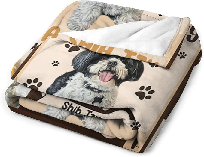 Shih Tzu Blanket Cute Dog Throw Blankets for Couch Sofa Bed Stuff Decor Lightweight Soft Cozy Fleece Plush Warm Flannel Blanket Lover Gifts for Boys Girls Men Women Adults 50"x60"