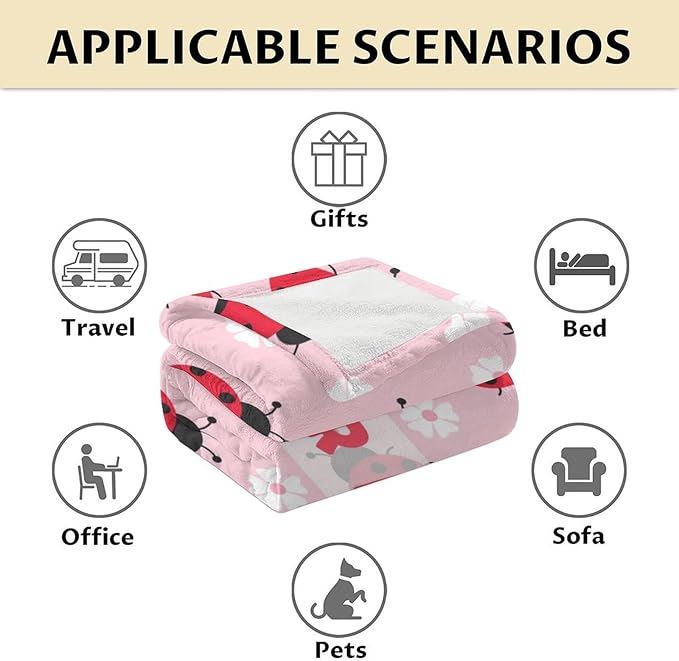 Custom Ladybug Blanket for Girls - 30 x 40 Inches Cute Lady Bug Gifts for Kids - Soft Fuzzy Pink Throw Blankets for Crib, Lap