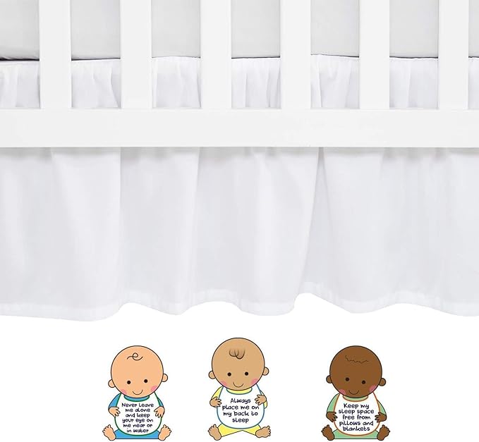 White Crib Bed Skirt 28" x 52" with 14" Drop - Dust Ruffle Crib Skirt with Split Corners - Soft Nursery Standard Crib Toddler Bedding Skirt for Baby Boys or Girls