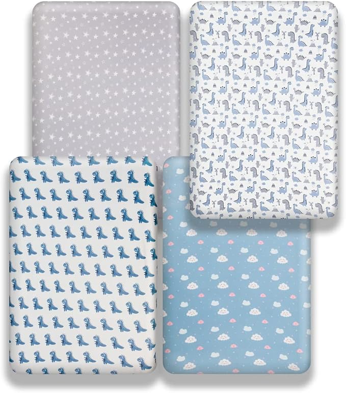 4 Pack Soft Baby Boy Crib Sheets for Standard Crib Mattress Dinosaur Star Cloud Soft Neutral Unisex Fitted Crib Sheets Set for Baby Boys