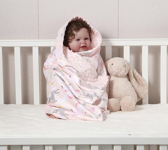 CREVENT 2Pcs 30''X40'' Cute Cozy Fluffy Warm Baby Blankets for Infants Toddlers' Bedding Crib Cot Stroller - Giraffe + Unicorn