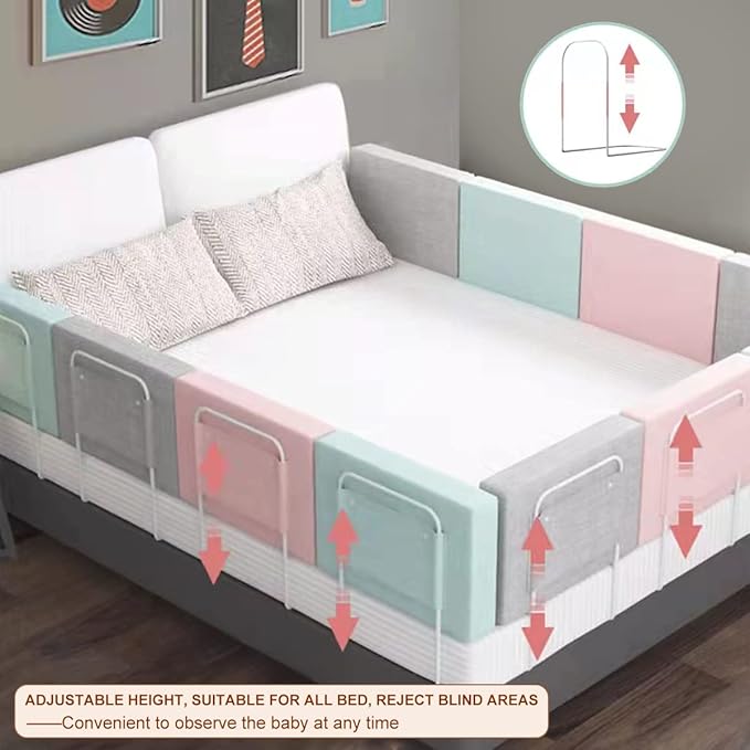 Bed Rail Guards for Toddlers, Adjustable Bed Rails with Safety, Bed Side Rails for Twin, Full, Queen Bunk Size (Pink)