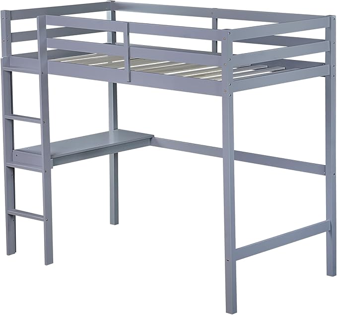 Bellemave Twin Loft Bed with Desk,Loft Bed for Kids, Boys, Girls,Wooden Loft Be Frame with Desk and Ladder, Gray