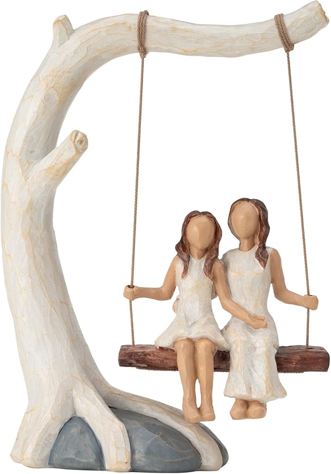 Swing Statue. Mother Daughter Sculpted Hand-Painted Figurine.Mom Birthday Gift from Daughter
