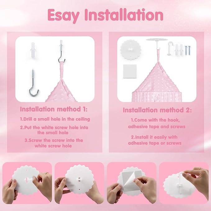 Bed Canopy for Girls - Princess Bed Canopy - Crib Canopy for Boys and Girls Bedroom Decor, Suitable for Use in Cribs Canopy Bed Curtains (Pink)