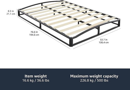 Amazon Basics Metal Platform Bed Frame, with Wood Slat Support, 6 inches High, Full, Black