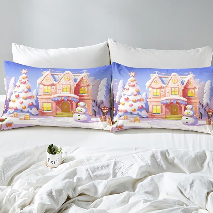 Feelyou Xmas Comforter Cover Set for Kids Bedroom Bed Decor, Christmas Bedding Set King Size Soft Bedspread Cover