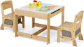 Costzon Kids Table and Chairs, 3 in 1 Wooden Activity Desk Set w/Double-Sided Tabletop, Storage Drawers and Reinforced Design for Drawing, Reading & Playing, Toddler Table and Chair Set (Gray)