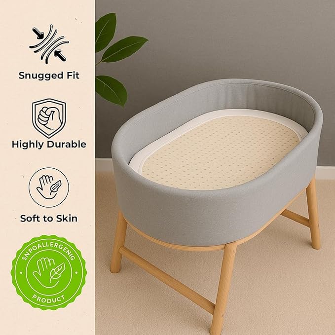 ORGANIC TEXTILES Organic Baby Mattress Topper with Wool Removable Cover - GOLS/GOTS Certified - Breathable - 2" Bassinet (30"x15")