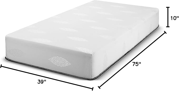 Fortnight Bedding 10 inch Twin Memory Gel Infused Foam Mattress with White Stretch Knit Fabric - CertiPUR-US Certified – 10 Year Warranty - Made in USA