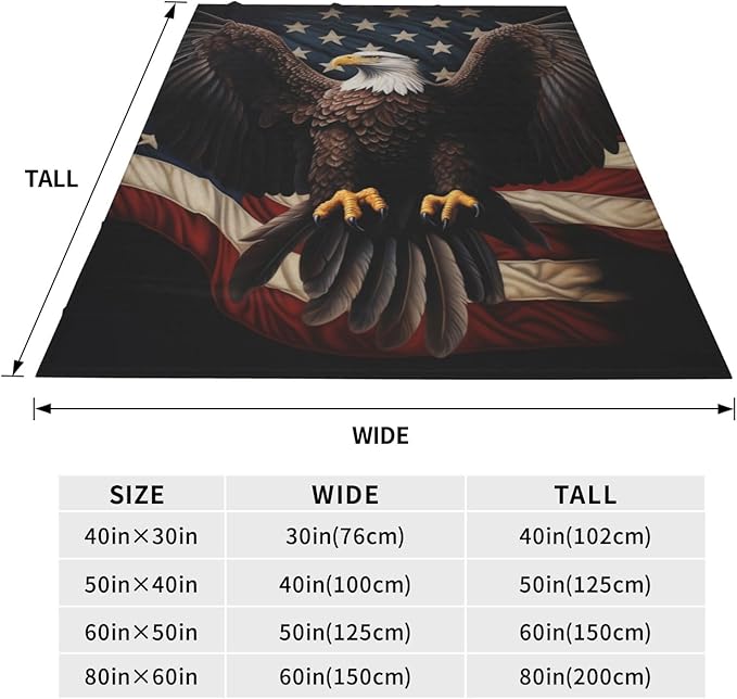 American Eagle Flag Blanket Gifts for Women Men Kids Bald Eagle Flannel Throw Blankets Soft Fuzzy Lightweight for Home Decor Couch Bed Sofa 50x40 Inches