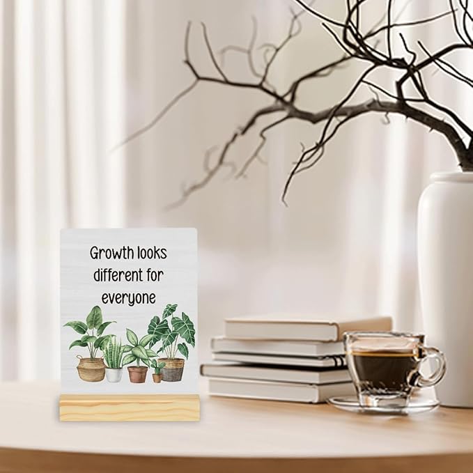 Inspirational Quote Wood Plaque Signs Motivational Quotes Gift Growth Looks Different for Everyone Potted Plant Art Desk Decor for Home Office 5×4 Inches Encourage planks2004