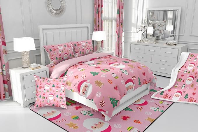 Feelyou Santa Claus Kids Comforter Set Full Size Christmas Decor Bedding Set New Year Gift Duvet Quilt for Kids Boys Girls Bedroom Merry Christmas Decor Microfiber Ultra Soft Breathable