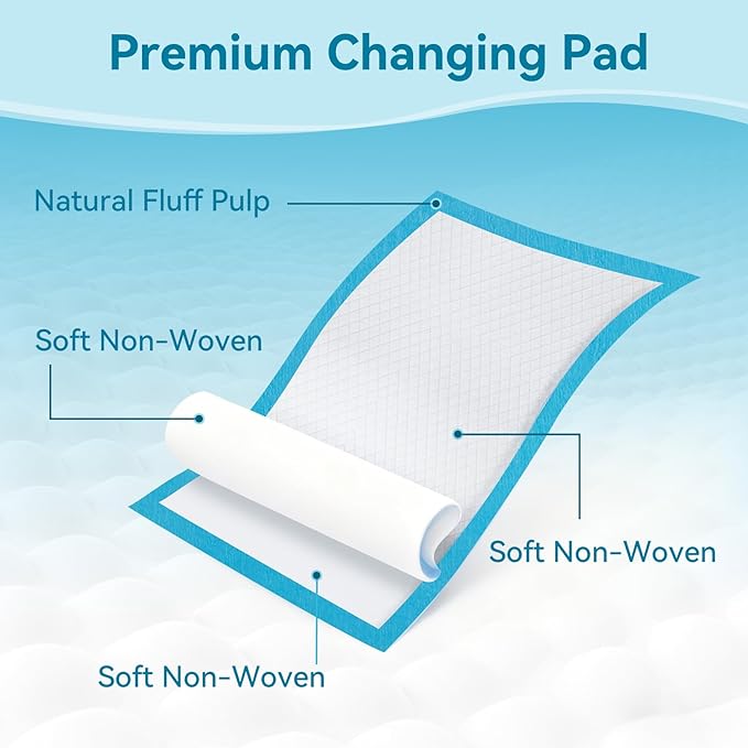100 Pack Disposable Changing Pad, Super Absorbent Disposable Underpads, Waterproof Leak Proof Diaper Changing Pads, Breathable Incontinence Pad for Adult Child Baby Pets, 13X18 Inch, Blue