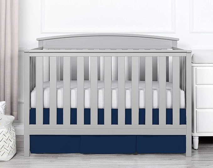 Box Pleated Crib Bed Skirt Premium 100% Cotton 800 Thread Count Nursery Crib Toddler Bedding Crib Bedskirt for Baby Boys or Baby Girls, (28" x 52") + 16" Drop Lenght - Navy Blue Solid