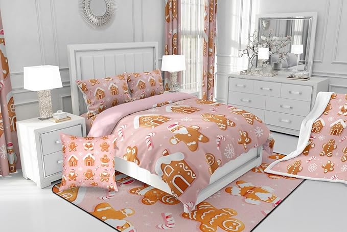 Feelyou Christmas Comforter Set All Season Gingerbread Man Bedding Set with 2 Pillow Cases Santa Microfiber Kids Full Bedclothes Snowflake Bedroom Decor Duvet Quilt Breathable Soft Lightweight