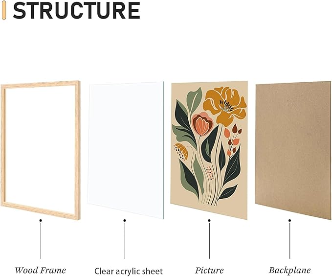 CHMMART Boho Floral Framed Wall Art Flower Canvas Art Prints Set of 3 Mid Century Modern Pictures Wall Decor Botanical Painting Artwork for Living Room Bedroom Office 16x20in