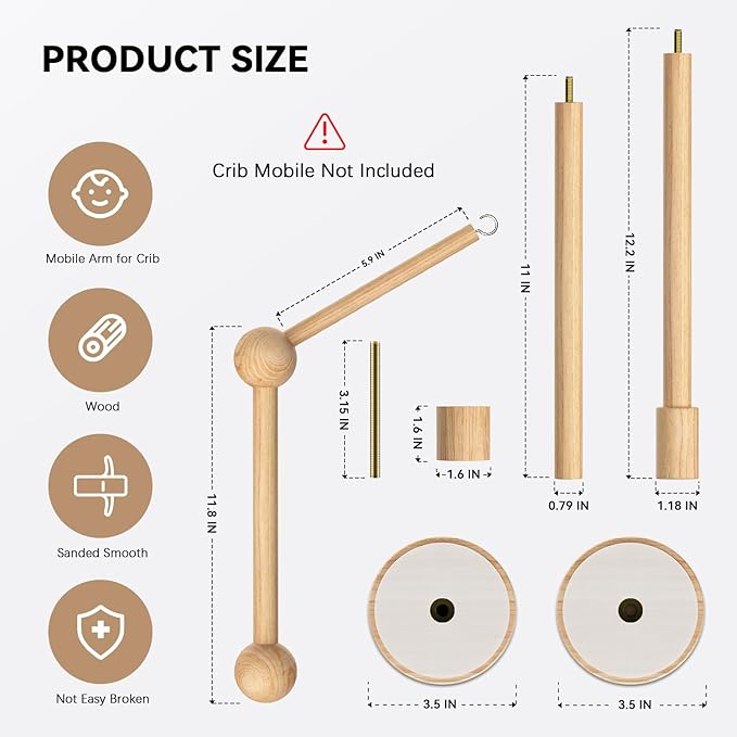 FEISIKE Crib Mobile Arm, Natural Beech Wooden Mobile Arm for Crib, Baby Mobile Hanger for Girls Boys Baby Nursery Decor 33.86 inch