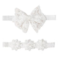 2 Pack 18-20in Elegant White Flower Christening Headbands for Baby Girl, Elastic Soft Lace with Cute Tulle Pearl Hair Strap (White flowers)