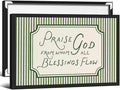 Christian Bible Verse Scripture Poster Praise God From Whom All Blessings Flow Wall Art 16x24 inch Black Framed Green Striped Religious Canvas Prints for Church Home Prayer Room Wall Decor