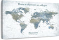 ElephantStock - Home With You II Push Pin World Map Wall Art - Horizontal Canvas Wall Art - Living Room Wall Decor - Digital Art Map Canvas Art - Blue And Gray Decor - 48" x 32"