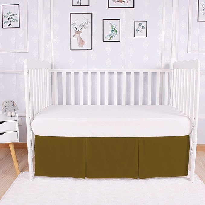 Box Pleated Mini Crib Bed Skirt Premium 100% Cotton 800 Thread Count Nursery Crib Toddler Bedding Crib Bedskirt for Baby Boys or Baby Girls, (24" x 38") + 10" Drop Lenght - Taupe Solid