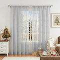 Jubilantex Grey Sheer Curtain with Gold Butterfly Pattern for Kids Room, Linen Textured Rustic Metallic Print 84 Inch Rod Pocket Window Drapes for Girls Bedroom Living Room, 2Panels