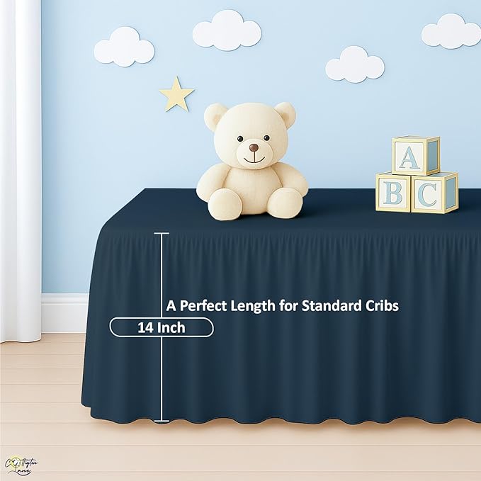 Cottington Lane Navy Blue Crib Skirt Dust Ruffle, 100% Natural Cotton, Soft, Durable Nursery Crib Toddler Bedding Skirt for Baby Girls or Boys, Fits Standard Cribs 28" x 52" with 14" Drop