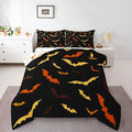 Erosebridal Bat Comforter Set for Kids Halloween Quilt Bats Animal Silhouette Bedding Set King Size Happy Holiday Gothic Style Bedding Comforter Sets with 2 Pillow Cases,Yellow and Orange