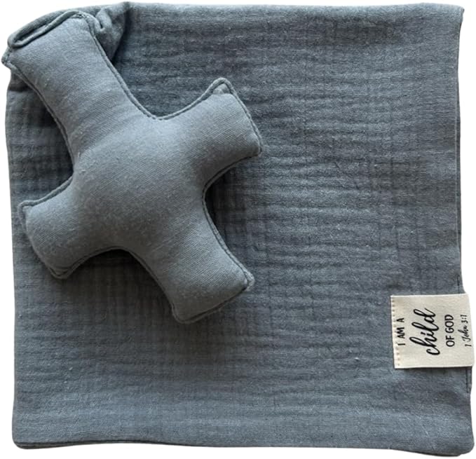 Cross Lovey, Cross Security Blanket, Christian Baby Gift, Baptism Gift, Easter Gift, Newborn Baby Gift, Blessing Blanket (Slate Blue)