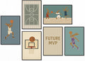 Basketball Canvas Wall Art, Nursery Animal Sports Posters, Bunny Rabbit Athletes Pictures, Positive Quote Print, Kids Bedroom Basketball Court & Hoop Decor 12x16in Wrapped Canvas