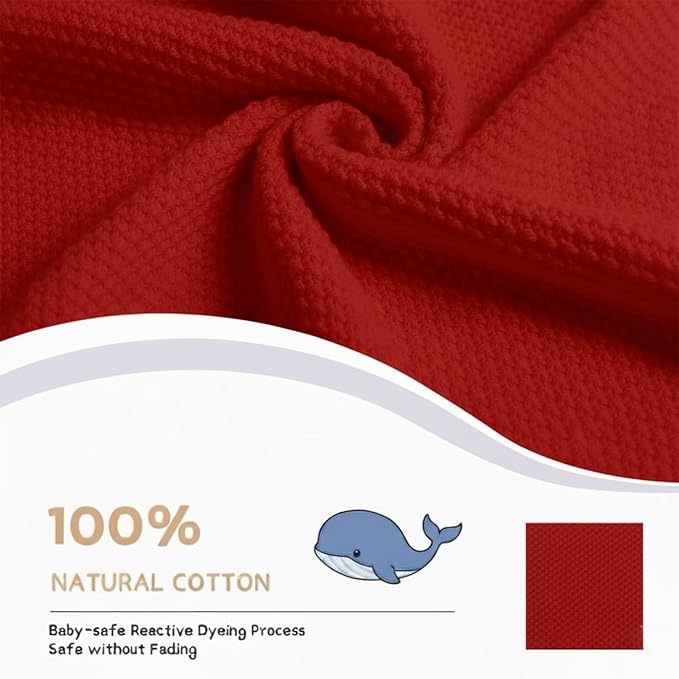 Baby Knit Blanket Soft Cotton Lightweight Newborn Blanket for Crib Stroller Toddler Nursery Shower Gift Cozy Breathable Travel Swaddle Wrap Red 36 x 28 Inches