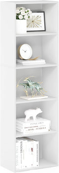 Furinno LUDER Book Shelf, 5-Cube Bookshelf, Bookcase with Open Shelf, 9.4 x 15.8 x 52, for Living Room, Bedroom, Home Office, White