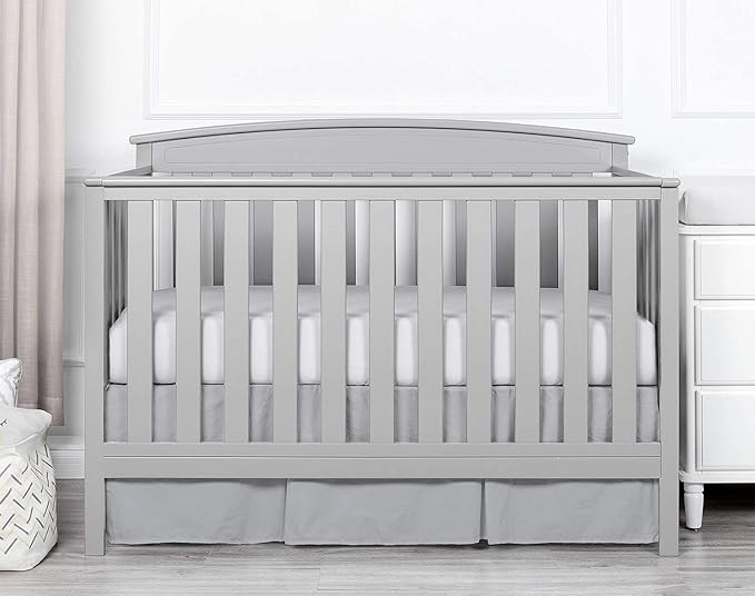Box Pleated Mini Crib Bed Skirt Premium 100% Cotton 800 Thread Count Nursery Crib Toddler Bedding Crib Bedskirt for Baby Boys or Baby Girls, (24" x 38") + 10" Drop Lenght - Silver Solid
