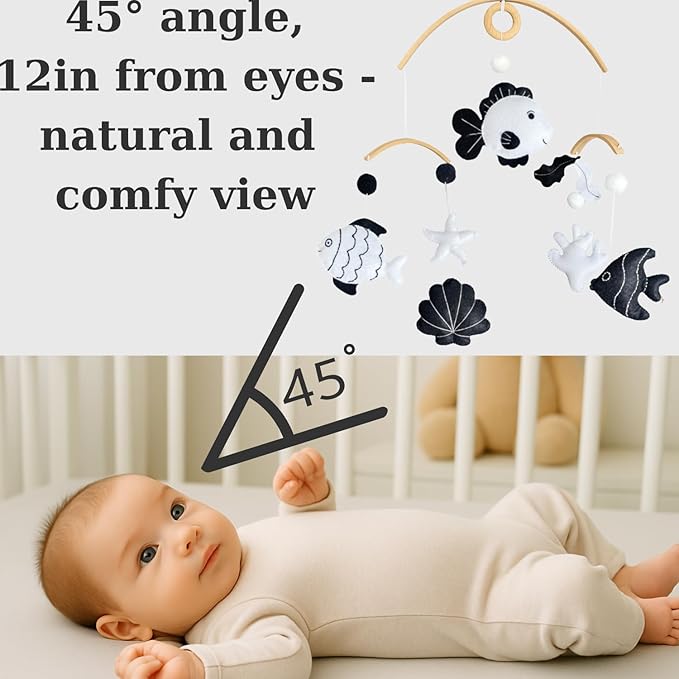 Montessori Baby Mobile – Handmade Black & White Fish Crib Mobile – Nursery Decor for Boys and Girls – Newborn Visual Development – Perfect Baby Shower Gift