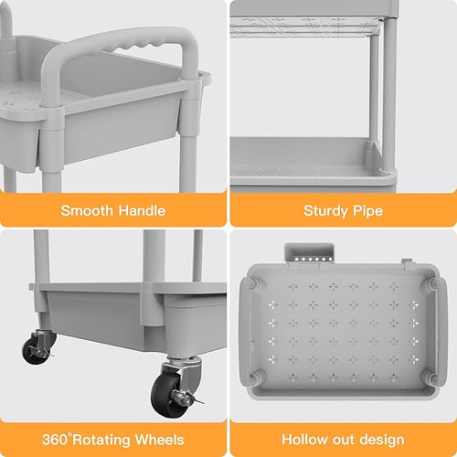 5 Tier Rolling Utility Cart with Handle,REBECAT Utility Cart Made of Multifunctional Storage Organizer Tool for Kitchen,Bathroom,Living Room,Office(Gray)