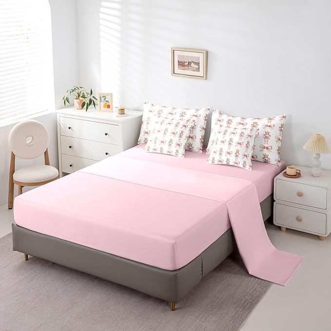 7 Pieces Cartoon Nutcracker Kids Comforter Set Full,Pink Bowknot Romantic Princess Bedding Set,Ballet Merry Christmas Bow Tie Dreamy（Comforter+Fitted+Flat Sheet+2 Pillowcases+2 Throw Pillow Covers）