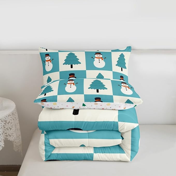 Feelyou Merry Christmas Comforter Set All Season Snowman Bedding Set with 2 Pillow Cases Xmas Tree Microfiber Kids Full Bedclothes Bedroom Decor Duvet Quilt Breathable Soft Lightweight