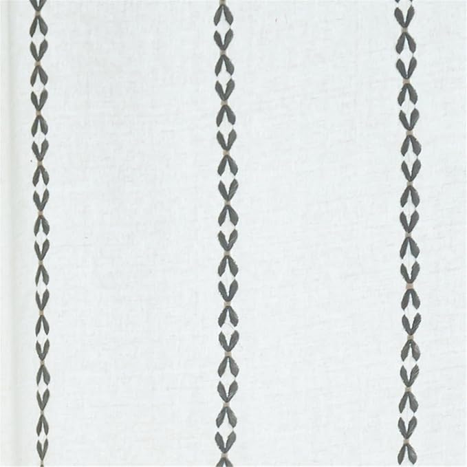 Deeprove Light Gray Boho Curtains 96 inches Long for Bedroom, Vintage Privacy Bohemian Embroidery Light Filter Cotton Linen Stripes French Country Tassel Window Treatments Decor, W52 x L96, 1 Panel