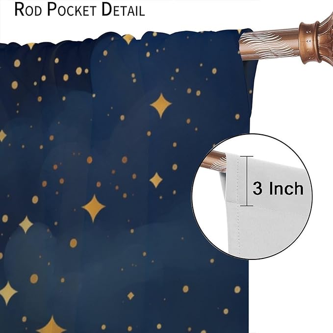 Night Sky Stars Curtain for Kids, Blue Starry Space Galaxy Pattern Window Treatments for Boys Girls Bedroom Toddlers Room Living Room 55" W X 63" L