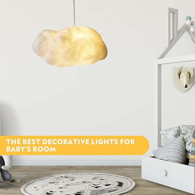 Funteam Modern Floating White Cloud Pendant Hanging Light Nordic Cotton Ceiling Light Fixture Girls Children's Living Room Bedroom Hotel Lobby Restaurant Clothing Store Chandelier (15.7Inch)